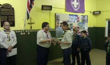 Trevor presented with Wood Badge